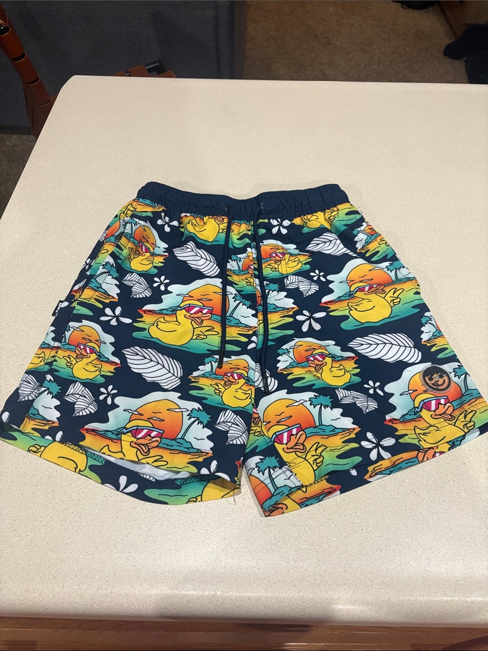 Men's Neff Navy Swim Trunks with Yellow Duck Print